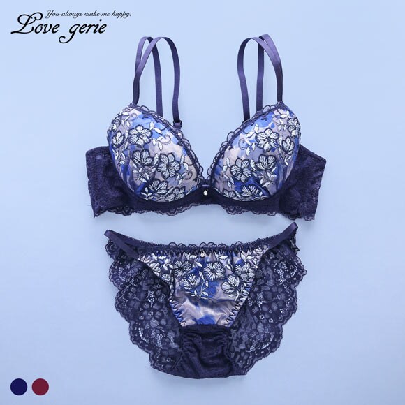 ラブジェリー ロイヤルフラワー ブラセット ABCD 盛り胸 Wパッド 谷間ブラ 総レース ブラジャー ショーツ セット Love gerie