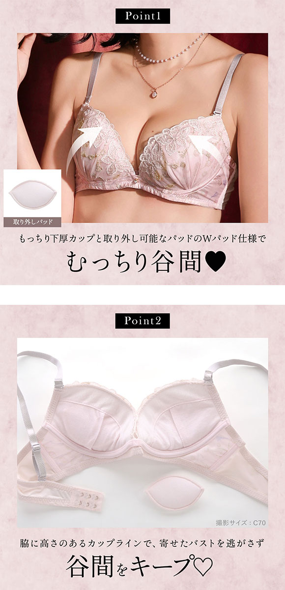 ラブジェリー ジュエルズバタフライ ブラセット EF 大きいサイズ グラマー 盛り胸 Wパッド 谷間ブラ バストアップ ブラジャー ショーツ セット Love gerie