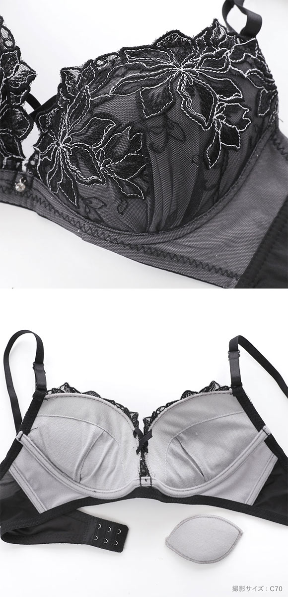 ラブジェリー 脇高 ラメフラワー ブラセット ABCD 盛り胸 Wパッド 谷間ブラ バストアップ ブラジャー ショーツ セット Love gerie
