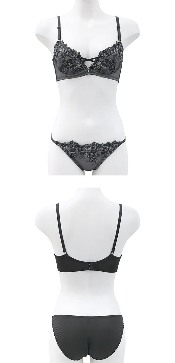 ラブジェリー 脇高 ラメフラワー ブラセット ABCD 盛り胸 Wパッド 谷間ブラ バストアップ ブラジャー ショーツ セット Love gerie