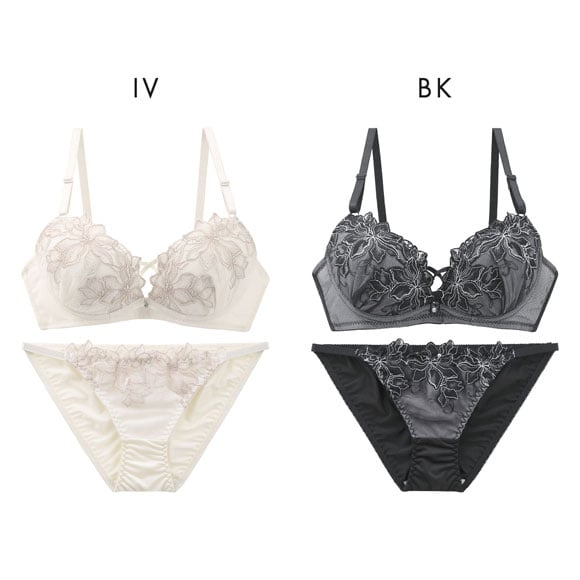 ラブジェリー 脇高 ラメフラワー ブラセット ABCD 盛り胸 Wパッド 谷間ブラ バストアップ ブラジャー ショーツ セット Love gerie