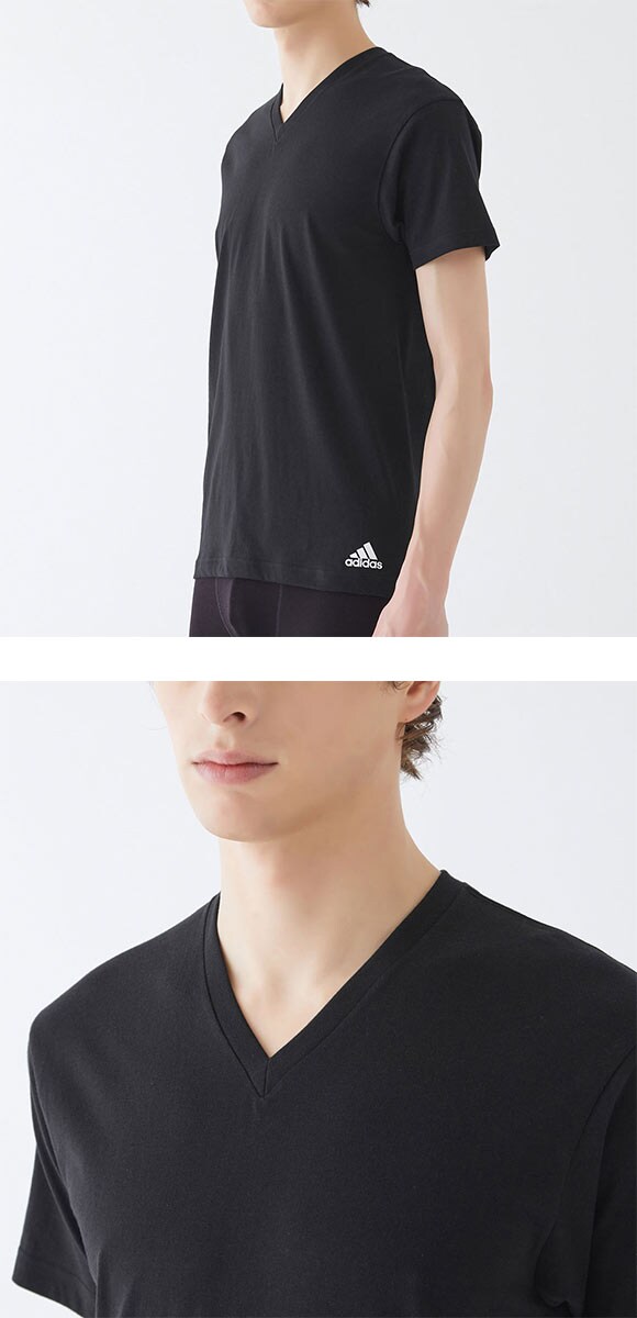 アディダス Vネック Tシャツ 半袖 二枚セット 本体綿100％ メンズ adidas