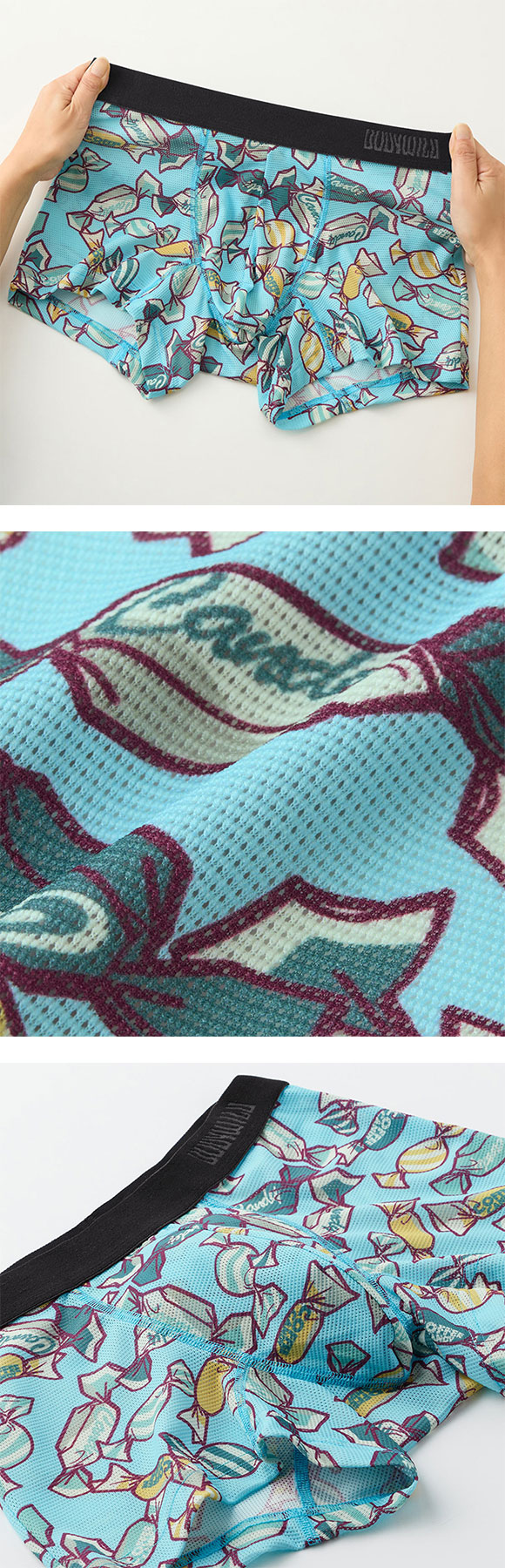 グンゼ BODY WILD キャンディー柄 ストレッチメッシュ ボクサーパンツ メンズ 前閉じ 吸水速乾 ボディワイルド GUNZE