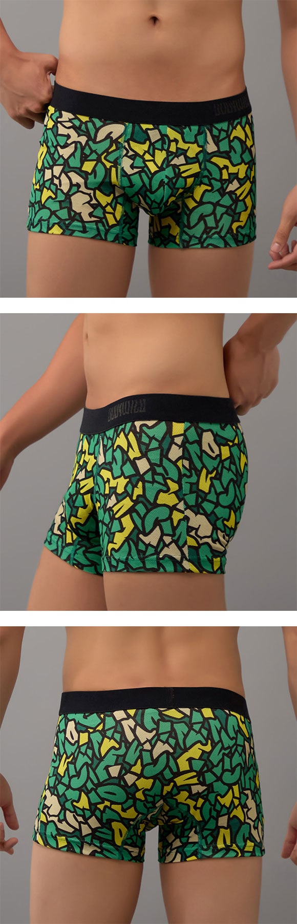 グンゼ BODY WILD ジオメトリックグラフティ柄 ストレッチメッシュ ボクサーパンツ メンズ 前閉じ 吸水速乾 ボディワイルド GUNZE