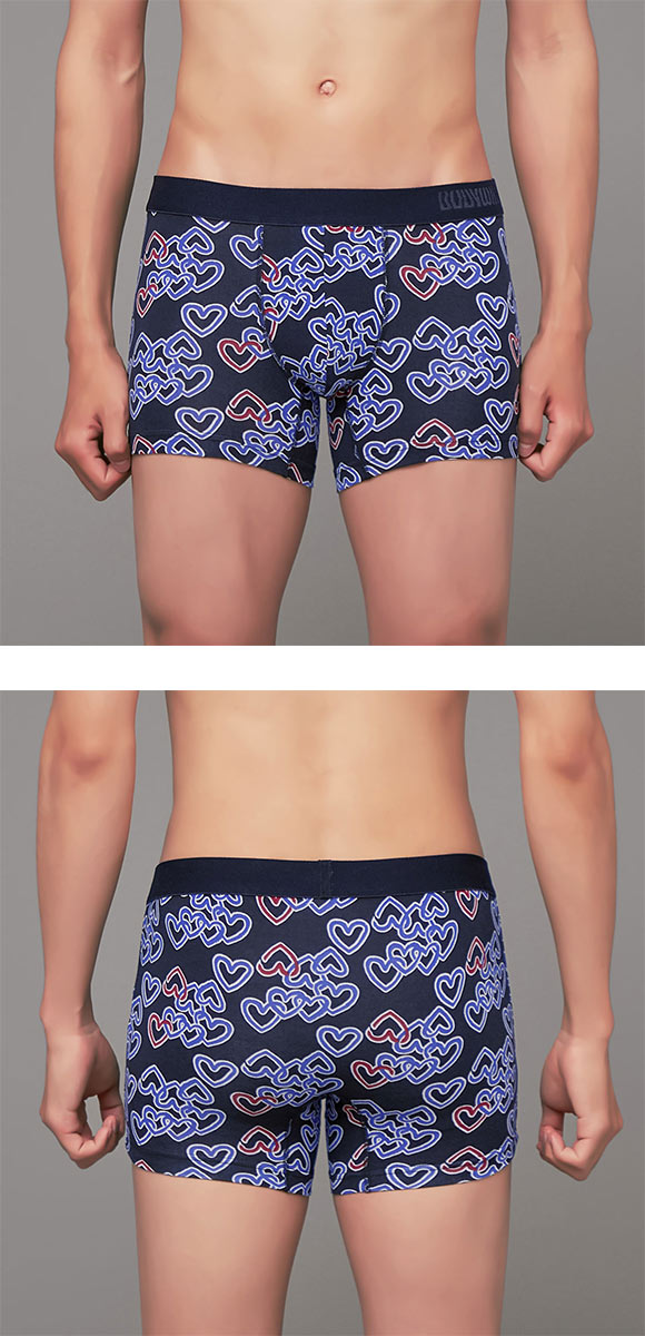 グンゼ BODY WILD ハート柄 ボクサーパンツ 前閉じ メンズ 綿混 GUNZE ボディワイルド