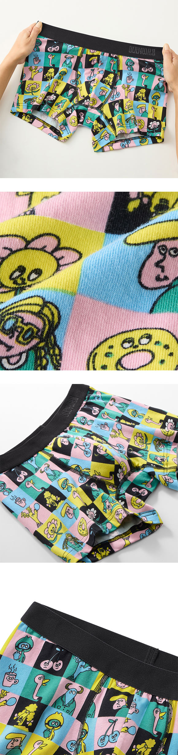 グンゼ BODY WILD ポップキャラクター柄 ボクサーパンツ 前閉じ メンズ 綿混 GUNZE ボディワイルド