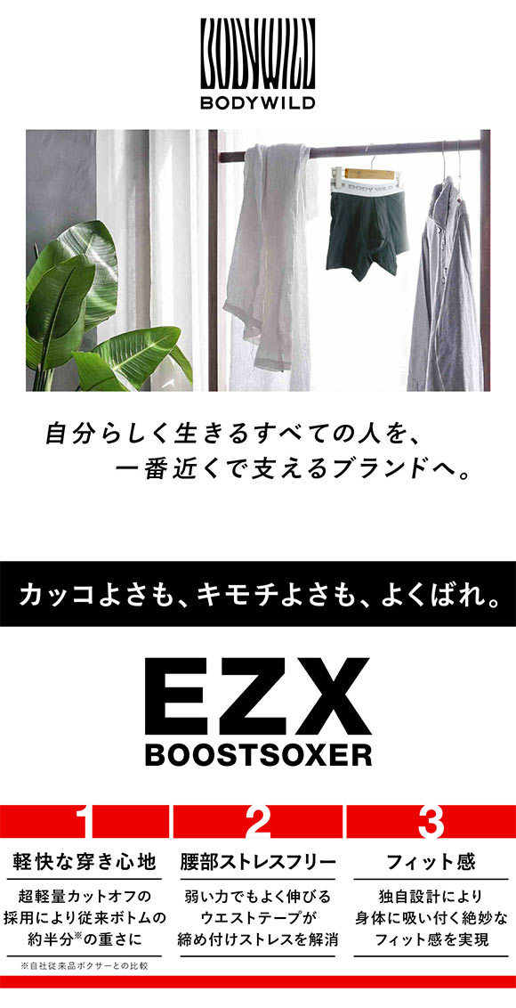 グンゼ BODY WILD EZX カットオフ ローライズ ボクサーパンツ メンズ 前とじ 日本製 GUNZE ボディワイルド イージーエックス