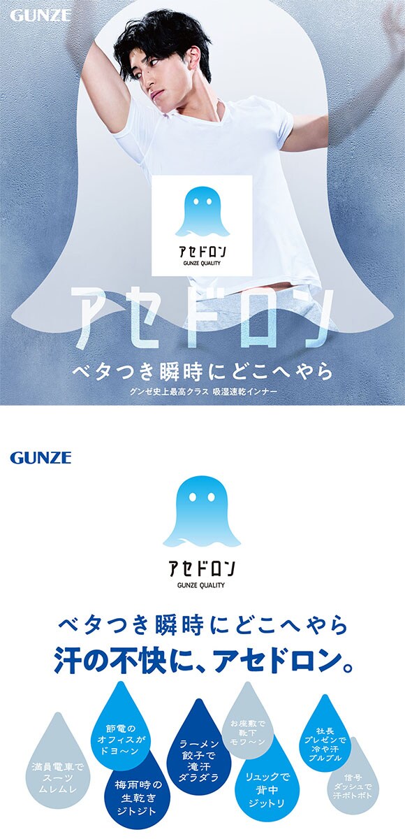 グンゼ アセドロン スリーブレスシャツ 汗取り付き 大汗 Vネック メンズ GUNZE