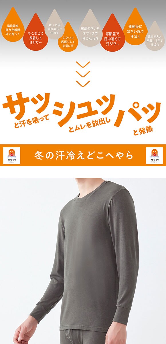 グンゼ FIREアセドロン 長袖 クルーネックTシャツ メンズ インナー GUNZE