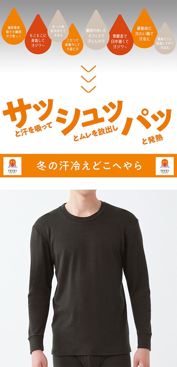 グンゼ FIREアセドロン 長袖 クルーネックTシャツ 厚地タイプ メンズ インナー GUNZE