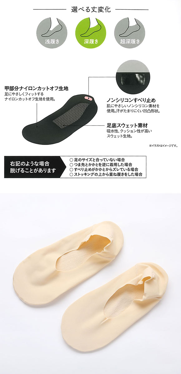 グンゼ SABRINA ノンシリコン 深履き フットカバー 足底スウェット生地 レディース ソックス 靴下 GUNZE サブリナ 23-25cm