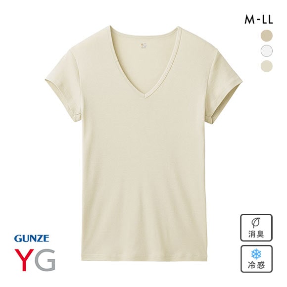 グンゼ GUNZE ワイジー YG ネクストラ NextRA+ COOL 汗取り付き Vネック Tシャツ メンズ 半袖 綿100％ 天然冷感 消臭