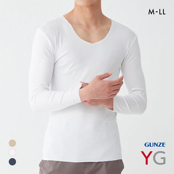 グンゼ YG NextRA+ カットオフ Vネック ロングスリーブシャツ メンズ 発熱綿 インナー GUNZE ワイジー ネクストラ