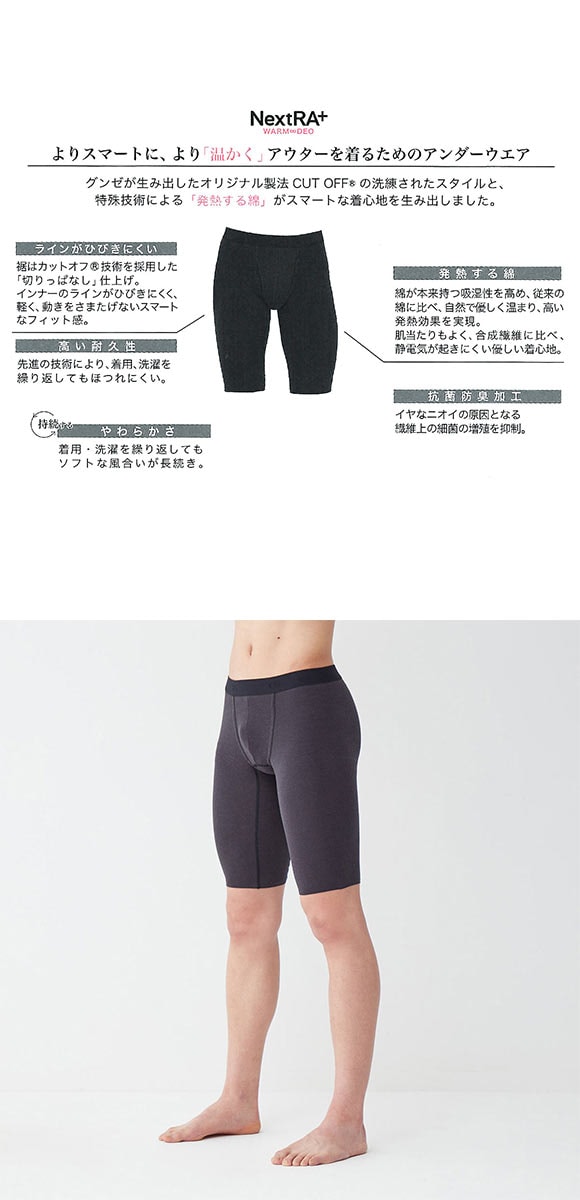 グンゼ YG NextRA+ カットオフ ロングボクサー メンズ 天然発熱 ボトムス インナー 前あき GUNZE ワイジー ネクストラ