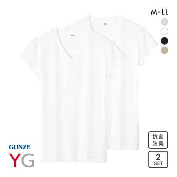 グンゼ GUNZE ワイジー YG DRY&COOL 汗取りパッド付き Vネック Tシャツ 2枚組 メンズ インナー 鹿の子編み 袖丈短め クール