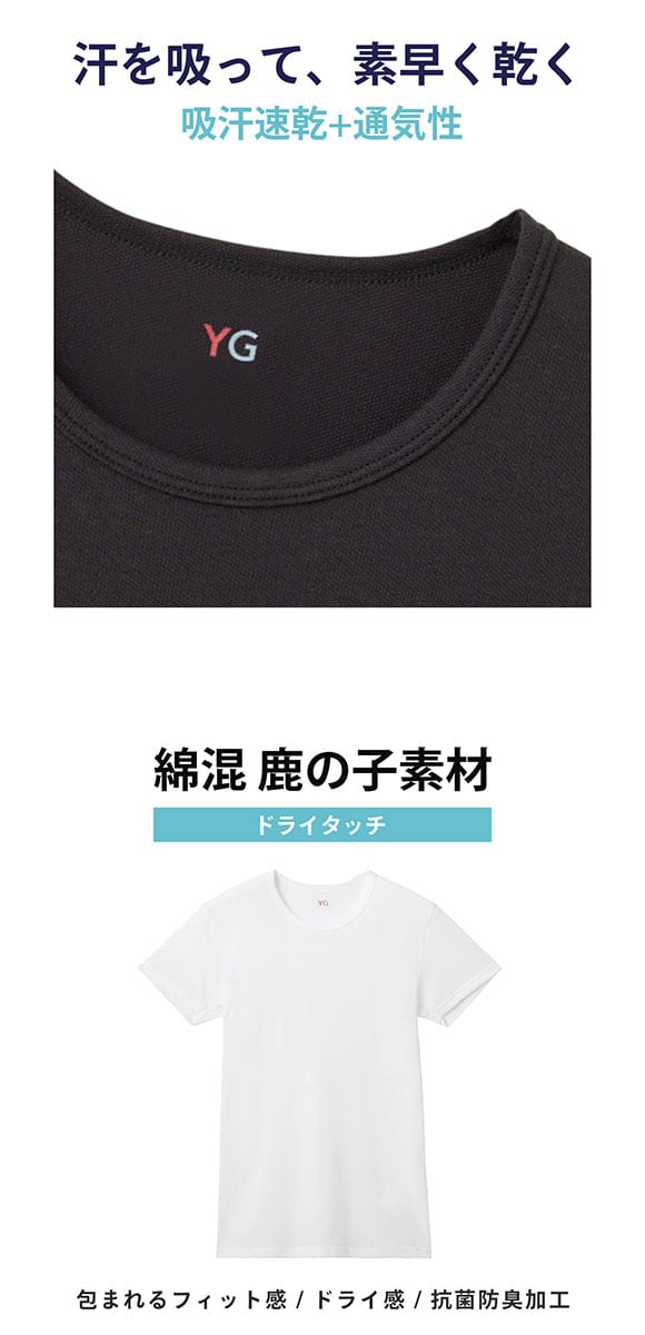 グンゼ YG ドライタッチ 鹿の子 クルーネック Tシャツ 2枚セット メンズ インナー クール 大きいサイズ GUNZE ワイジー