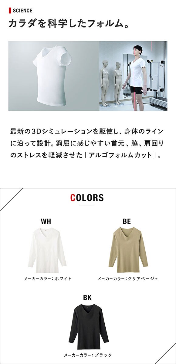 グンゼ GUNZE ワイジー YG HOT-ON COTTON ホットオンコットン 9分袖 シャツ インナー 長袖 カットオフ Vネック YV7109