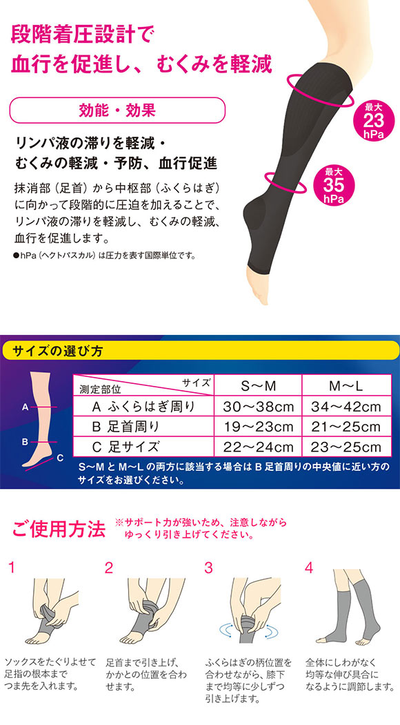 ハイソックス 靴下 メディックピエド 高着圧 オープントゥ 一般医療機器 段階着圧 日本製