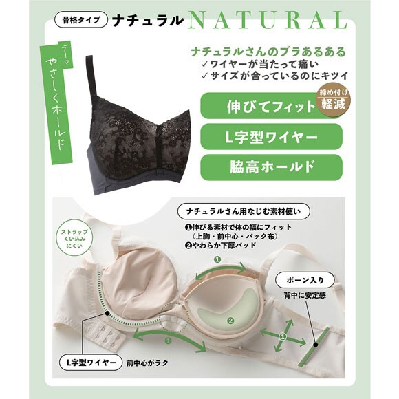 ルシアン Frameey 骨格ナチュラルタイプ ブラ 3/4カップ ブラジャー BCDEF 脇肉 脇高 LECIEN フレーミー