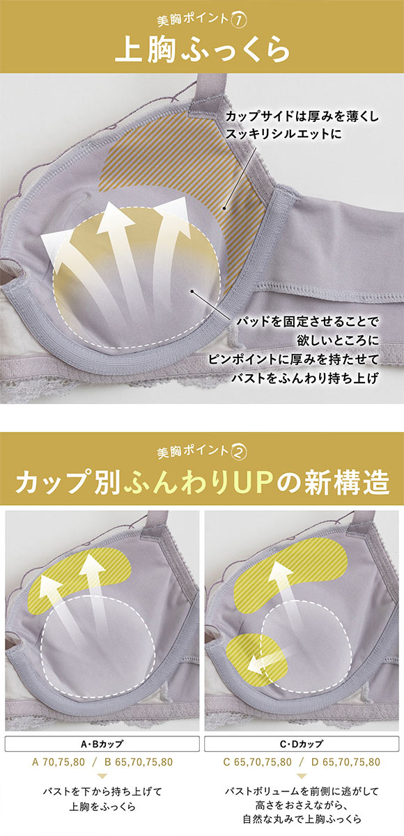 ルシアン ふんわりUPブラ 3/4カップ ブラジャー ABCD バストアップ リフトアップ カップリフト LECIEN