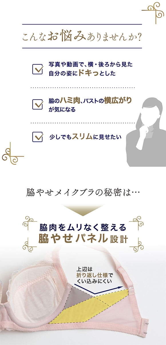 ルシアン キレイ魅せ 脇やせメイクブラ 3/4カップ ブラジャー E 大きいサイズ 脇肉 脇高 LECIEN