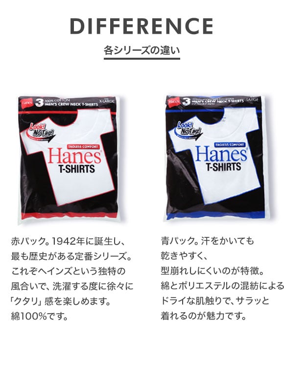 ▲ヘインズ Hanes 赤ラベル 3PクルーネックTシャツ HM2135G パックT