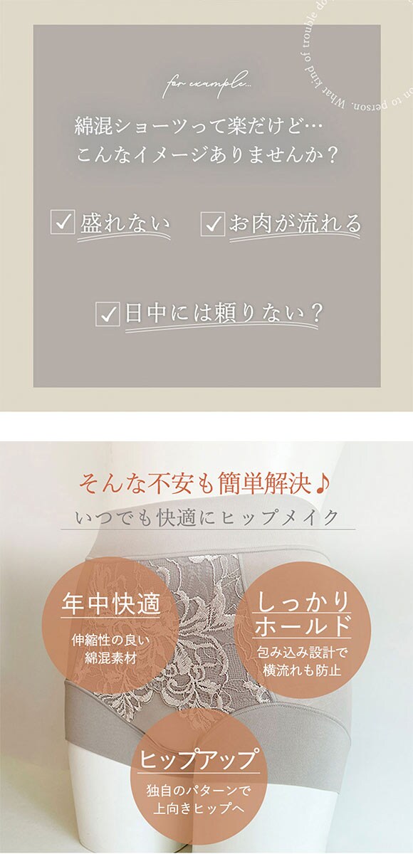 ブラデリス 美尻補正 綿混ビューティーメイクショーツ フィットショーツ S-5L サポート おしりすっぽり 吸汗 消臭 BRADELIS NY PEACE