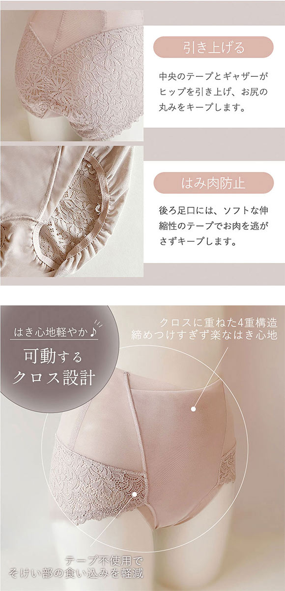 はくだけ簡単！レーシーハイウエストショーツ25 S-4L 浮き輪肉 腰肉 おしりすっぽり 着やせ 補整 補正 吸汗速乾 ブラデリス