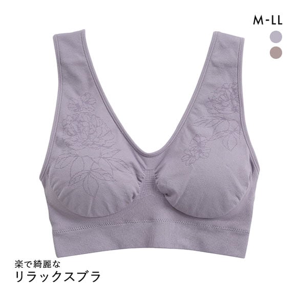 楽で綺麗なリラックスブラ M L LL 成型 ハーフトップ 花柄ジャガード ノンワイヤーブラ カップ付き インナー 単品