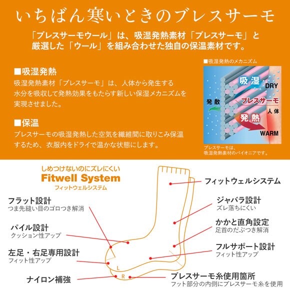 ミズノ MIZUNO ブレスサーモ BREATH THERMO ソックス クルー丈 メンズ ウール 中厚 パイル あったか 保温 吸湿発熱