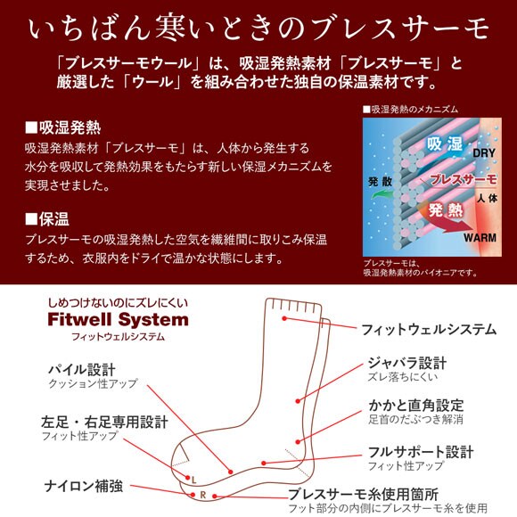 ミズノ MIZUNO ブレスサーモ BREATH THERMO ソックス クルー丈 レディース ウール 厚手 パイル あったか 保温 吸湿発熱