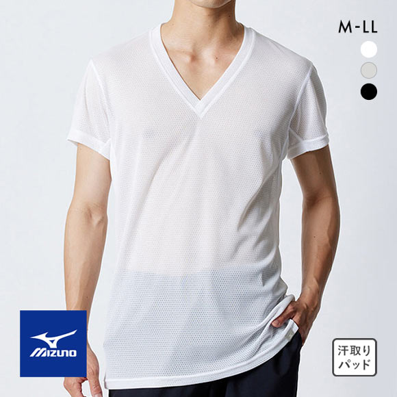 ミズノ MIZUNO カルエアー Vネック 半袖 メッシュ インナーシャツ メンズ ドライエアロフロー搭載 吸汗速乾 汗対策 Tシャツ