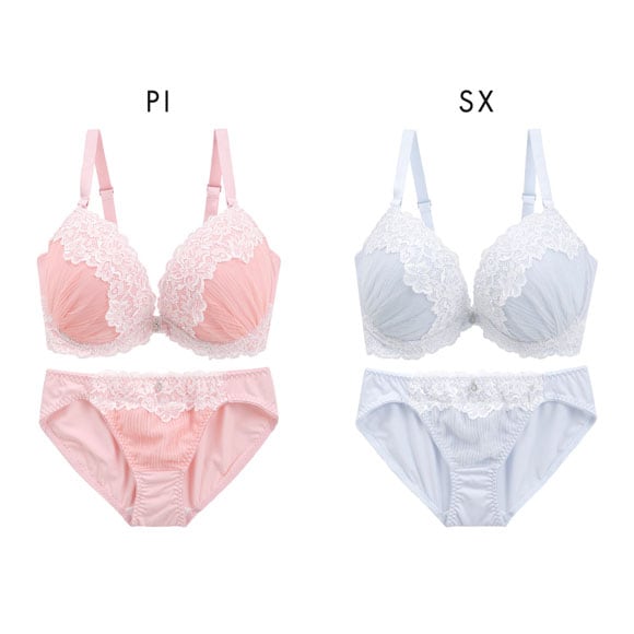 パンキュート プリーツチュールレース ブラセット GHI65-95 脇寄せ 大きいサイズ グラマー 脇高 谷間 ブラジャー ショーツ PANCUTE