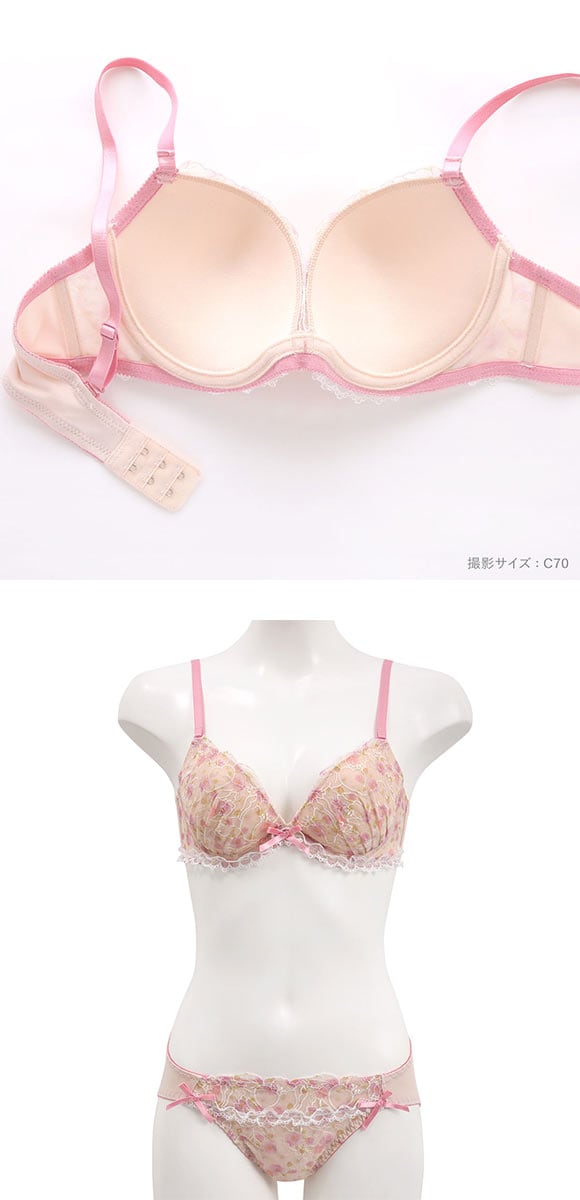 パンキュート フラワープリント刺繍レース ブラセット ABCDEF 大きいサイズ グラマー 脇寄せ 谷間 盛り L字 ブラセット ブラジャー ショーツ エレガント