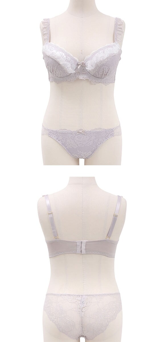 エレガント レーシーペタルフリル ブラセット CDEF80-95 大きいサイズ グラマー 脇寄せ 脇肉 ブラジャー ショーツ セット Elegante
