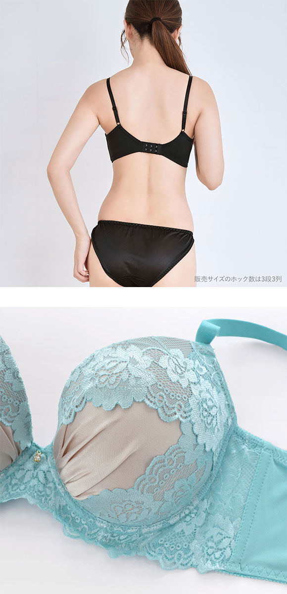 エレガント 脇肉を谷間に変える脇高ブラ バイカラーレース ブラセット CDEF80-95 脇寄せ 育乳 安定 Elegante