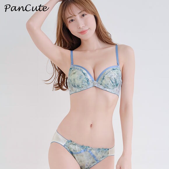 パンキュート らくちんソフトワイヤー フラワープリント刺繍 ブラセット CDEF80-95 グラマー アンダー大きいサイズ 脇肉 谷間 美胸 PanCute