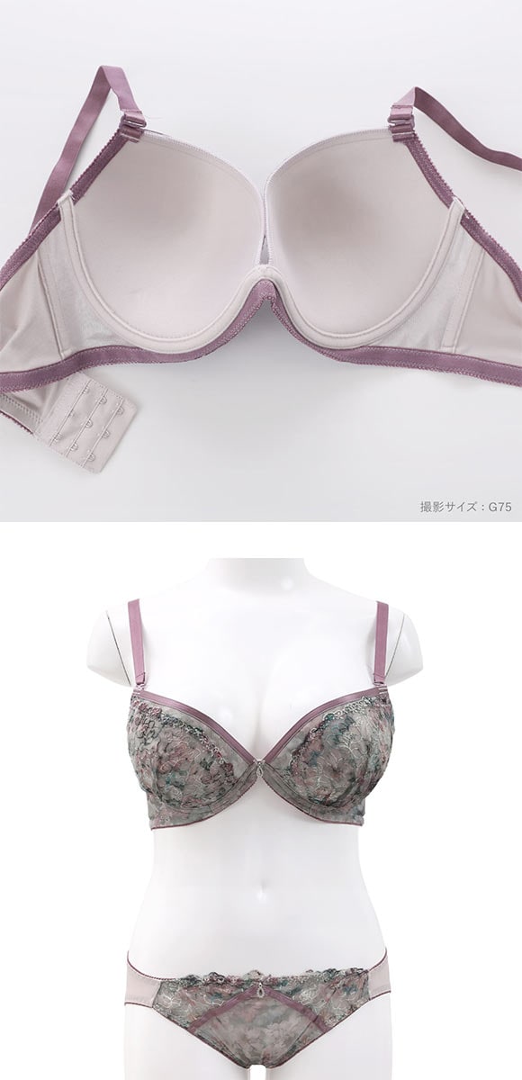 パンキュート らくちんソフトワイヤー フラワープリント刺繍 ブラセット GHI65-95 グラマー アンダー大きいサイズ 脇肉 PanCute