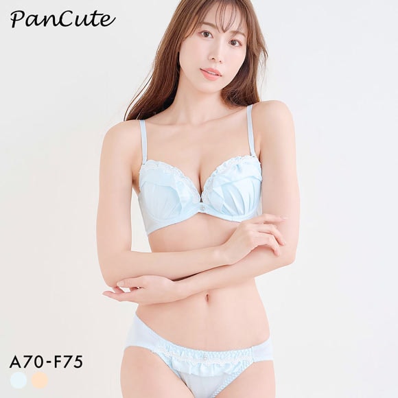 パンキュート 脇肉を谷間に変える脇高ブラ マットサテンフリル ブラセット ABCDEF 盛り胸 谷間 グラマー アンダー大きいサイズ