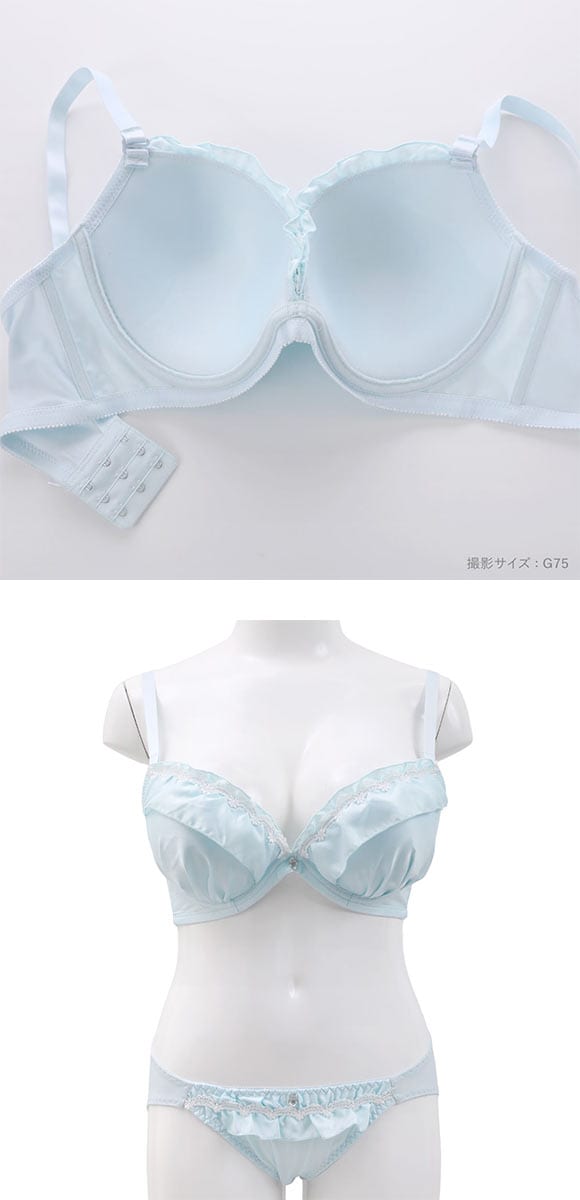パンキュート 脇肉を谷間に変える脇高ブラ マットサテンフリル ブラセット GHI65-95 脇寄せ グラマー アンダー大きいサイズ ブラジャー 美胸 PanCute