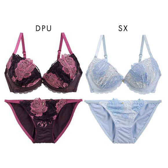 エレガント ロージー刺繍 ブラセット ABCDEF グラマー アンダー大きいサイズ 脇肉 谷間 美胸 L字 谷間 盛り胸 パッド内蔵 Elegante