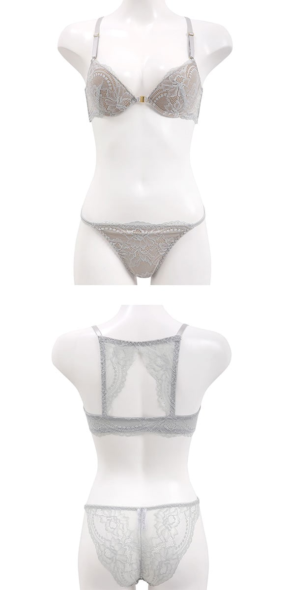 エレガント ヌーディバックレース フロントホック ブラセット ABCDEF  盛り胸 大きいサイズ グラマー ブラジャー 脇寄せ Elegante