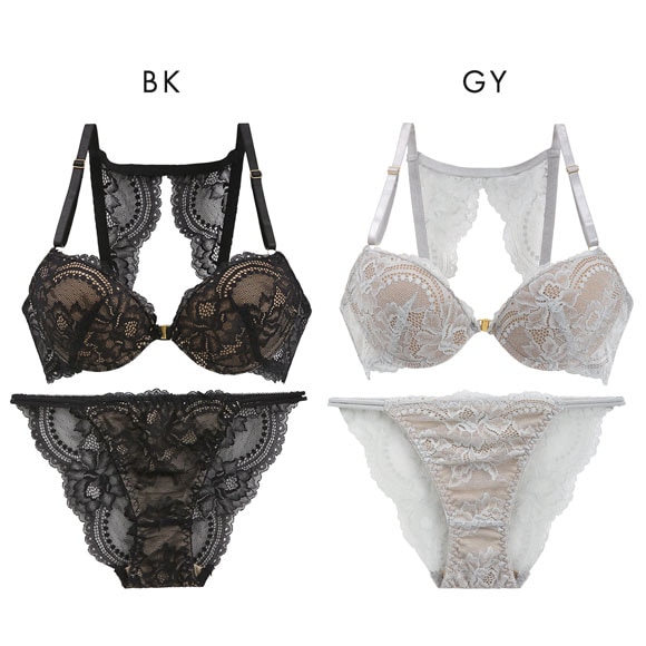 エレガント ヌーディバックレース フロントホック ブラセット ABCDEF  盛り胸 大きいサイズ グラマー ブラジャー 脇寄せ Elegante