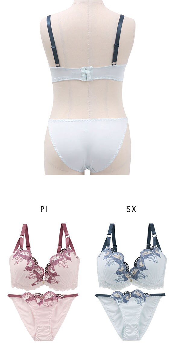 エレガント ラメフローラルレース ブラセット GHI65-95 大きいサイズ グラマー 盛り胸 谷間 ブラジャー ショーツ Elegante