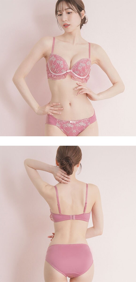エレガント ロマンティックローズ ブラセット ABCDEF 大きいサイズ グラマー 盛り ブラジャー ショーツ セット 脇寄せ L字 谷間 Elegante