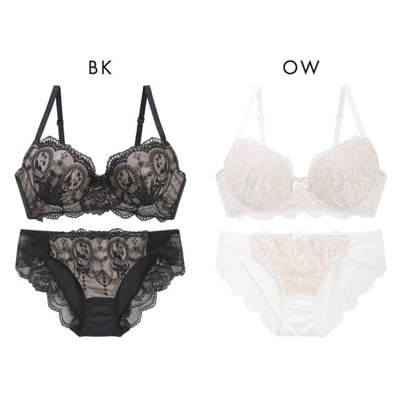 エレガント プリティキャットレース ブラセット ABCDEF 大きいサイズ グラマー 谷間 寄せ 盛り胸 ブラジャー ショーツ セット Elegante