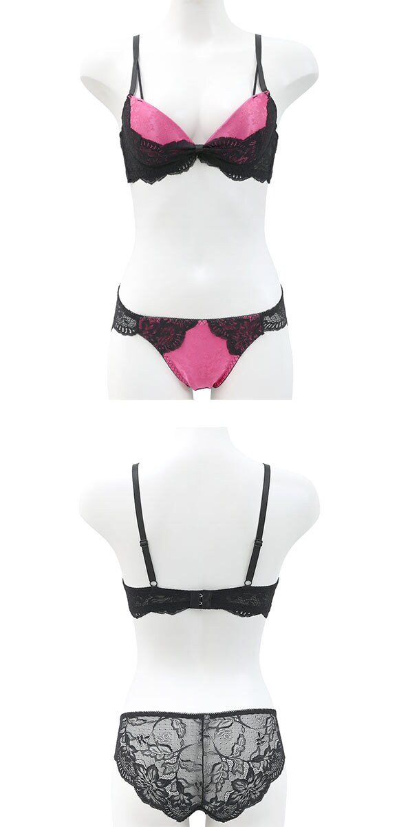 エレガント ジャガードサテンレース ブラセット ABCDEF 美胸 大きいサイズ グラマー 盛り胸 谷間 脇寄せ セット Elegante