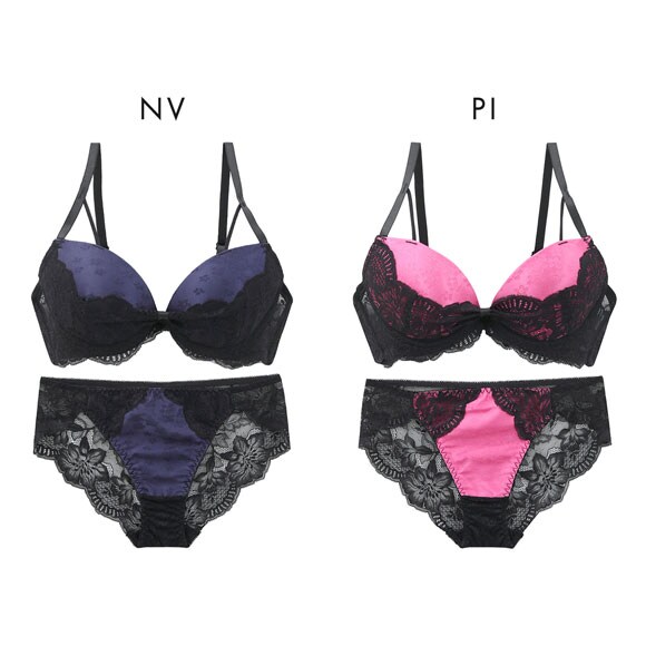 エレガント ジャガードサテンレース ブラセット ABCDEF 美胸 大きいサイズ グラマー 盛り胸 谷間 脇寄せ セット Elegante