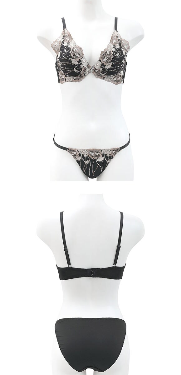 エレガント プランジ風ブルームレース ブラセット ABCDEF 美胸 大きいサイズ グラマーサイズ 盛り胸 谷間 脇寄せ セット Elegante