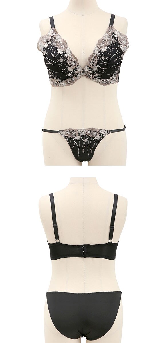 エレガント プランジ風ブルームレース ブラセット CDEF80-95 大きいサイズ グラマー 盛り胸 谷間 脇寄せ セット Elegante